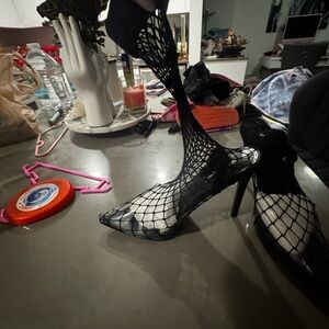 Black Fishnet Women's Heels
